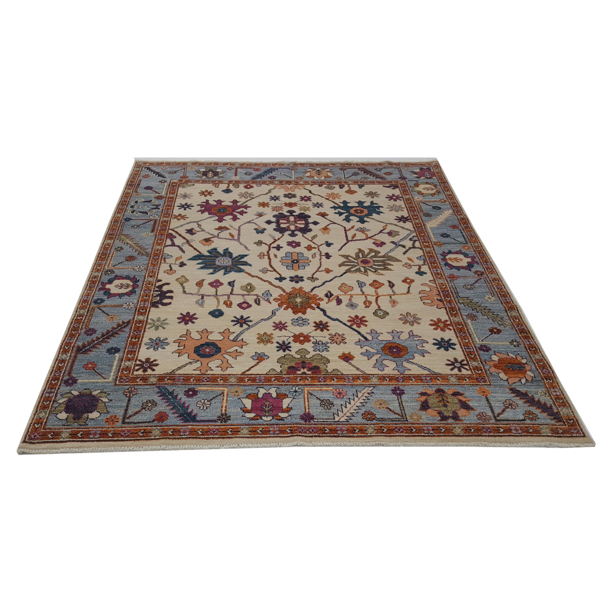 Pacific Ushak Wool Weft 42260 Ivory Lt.Blue Transitional Hand Knotted Rug