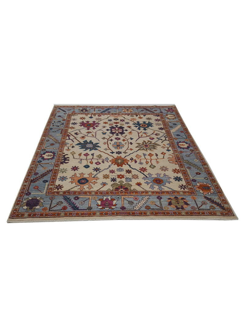 Pacific Ushak Wool Weft 42260 Ivory Lt.Blue Transitional Hand Knotted Rug