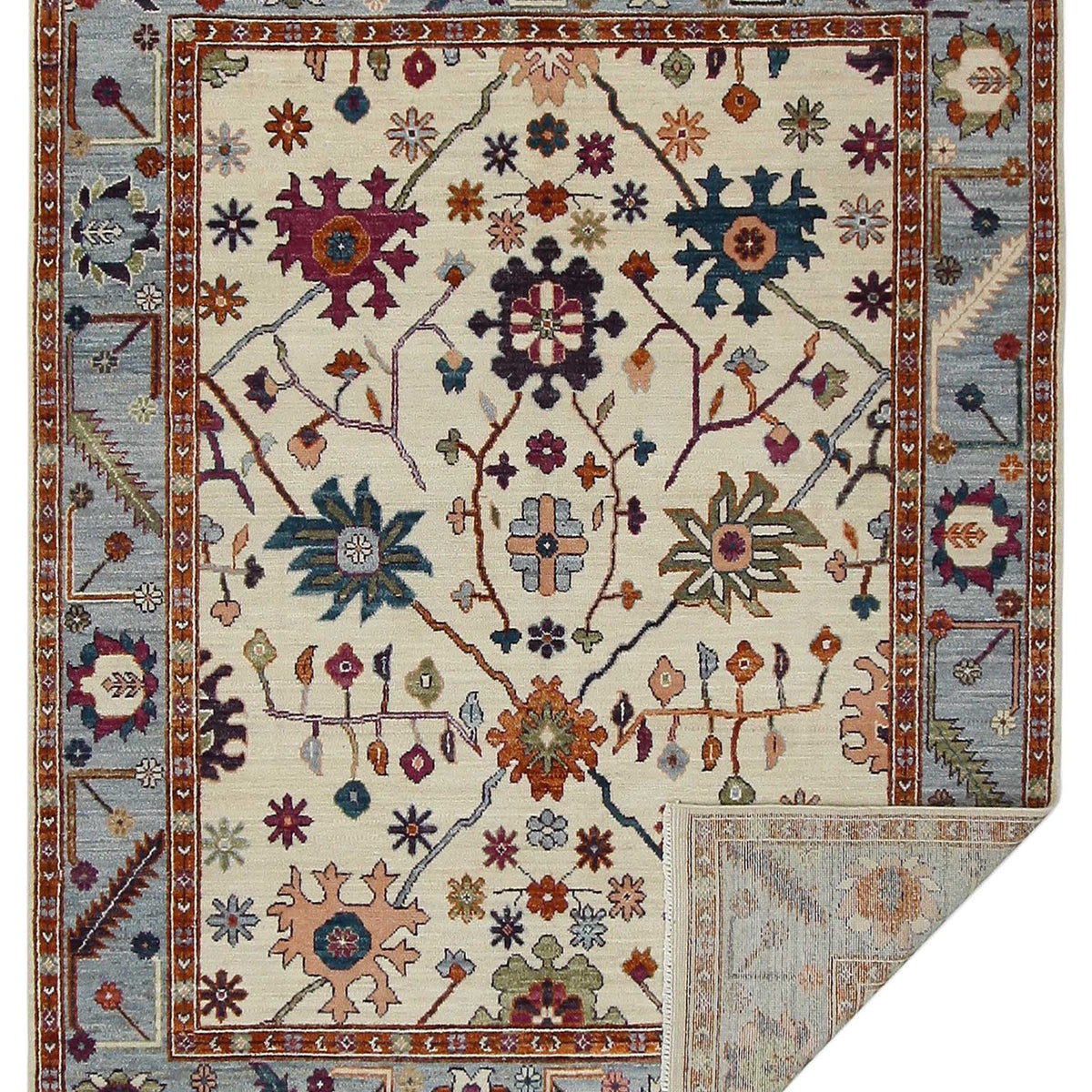 Pacific Ushak Wool Weft 42260 Ivory Lt.Blue Transitional Hand Knotted Rug