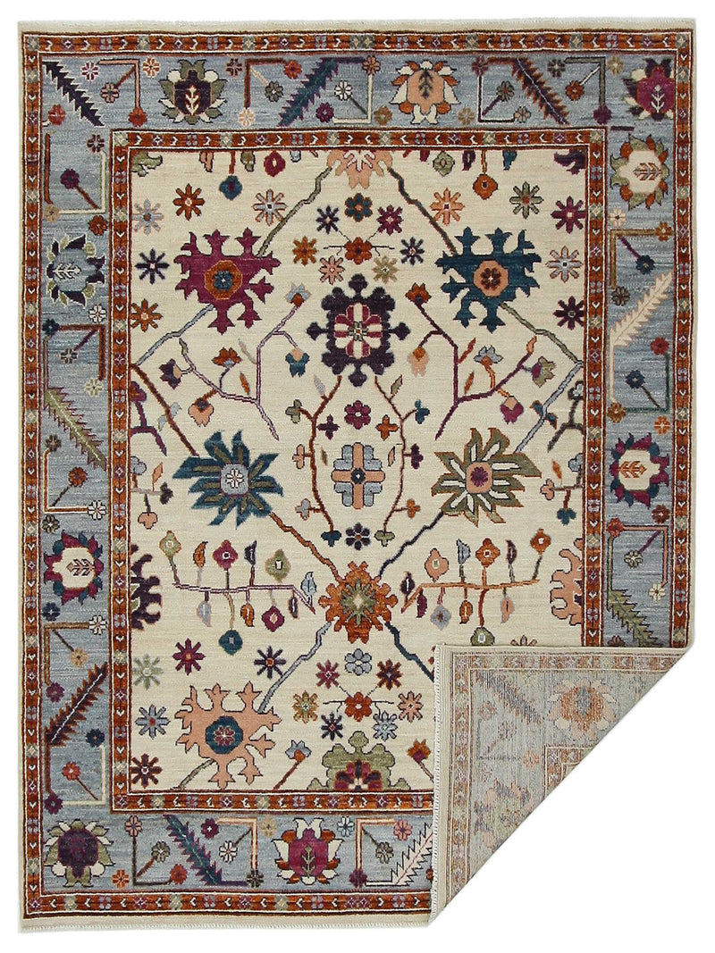 Pacific Ushak Wool Weft 42260 Ivory Lt.Blue Transitional Hand Knotted Rug