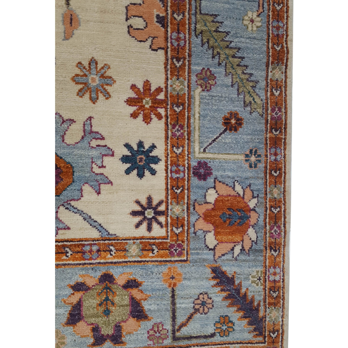 Pacific Ushak Wool Weft 42260 Ivory Lt.Blue Transitional Hand Knotted Rug