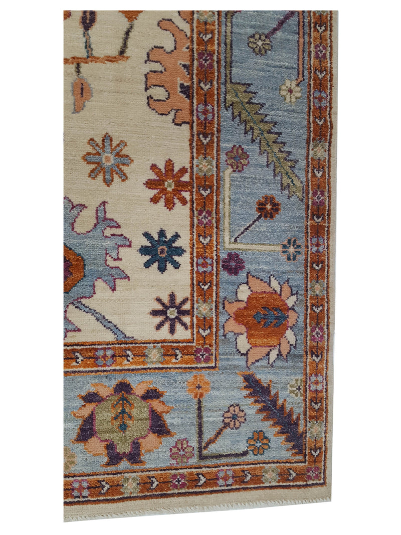 Pacific Ushak Wool Weft 42260 Ivory Lt.Blue Transitional Hand Knotted Rug