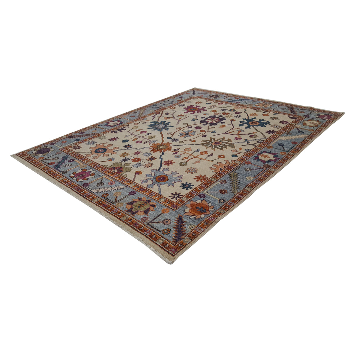 Pacific Ushak Wool Weft 42260 Ivory Lt.Blue Transitional Hand Knotted Rug