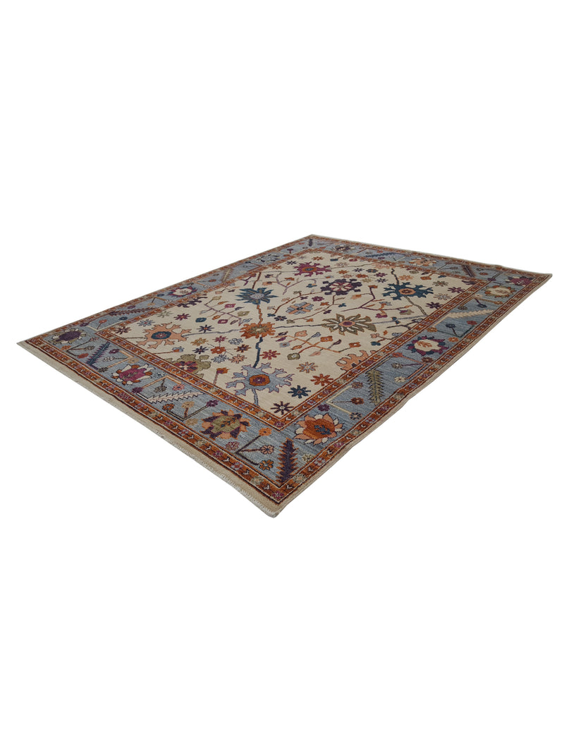 Pacific Ushak Wool Weft 42260 Ivory Lt.Blue Transitional Hand Knotted Rug