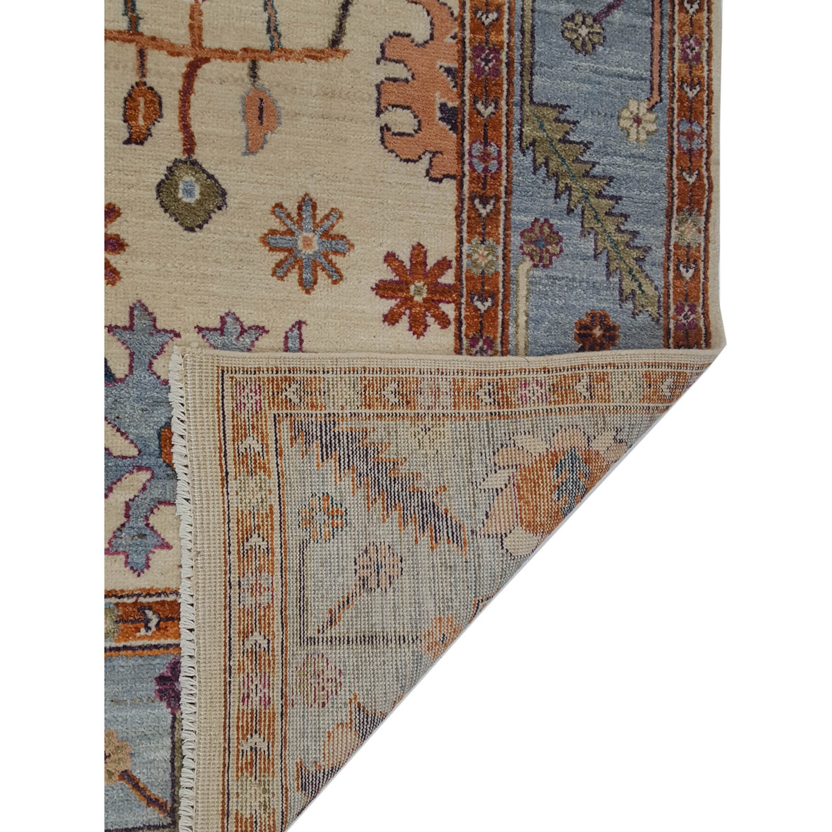 Pacific Ushak Wool Weft 42260 Ivory Lt.Blue Transitional Hand Knotted Rug