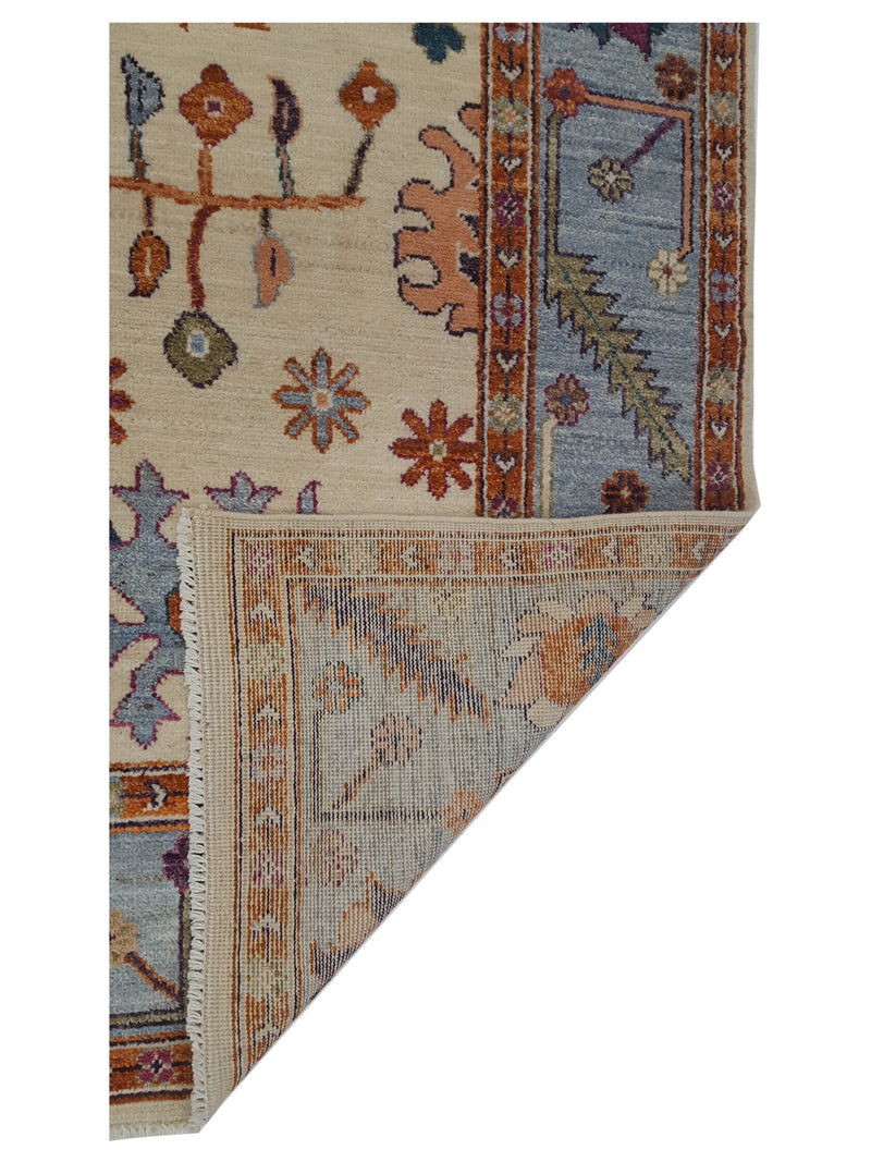 Pacific Ushak Wool Weft 42260 Ivory Lt.Blue Transitional Hand Knotted Rug