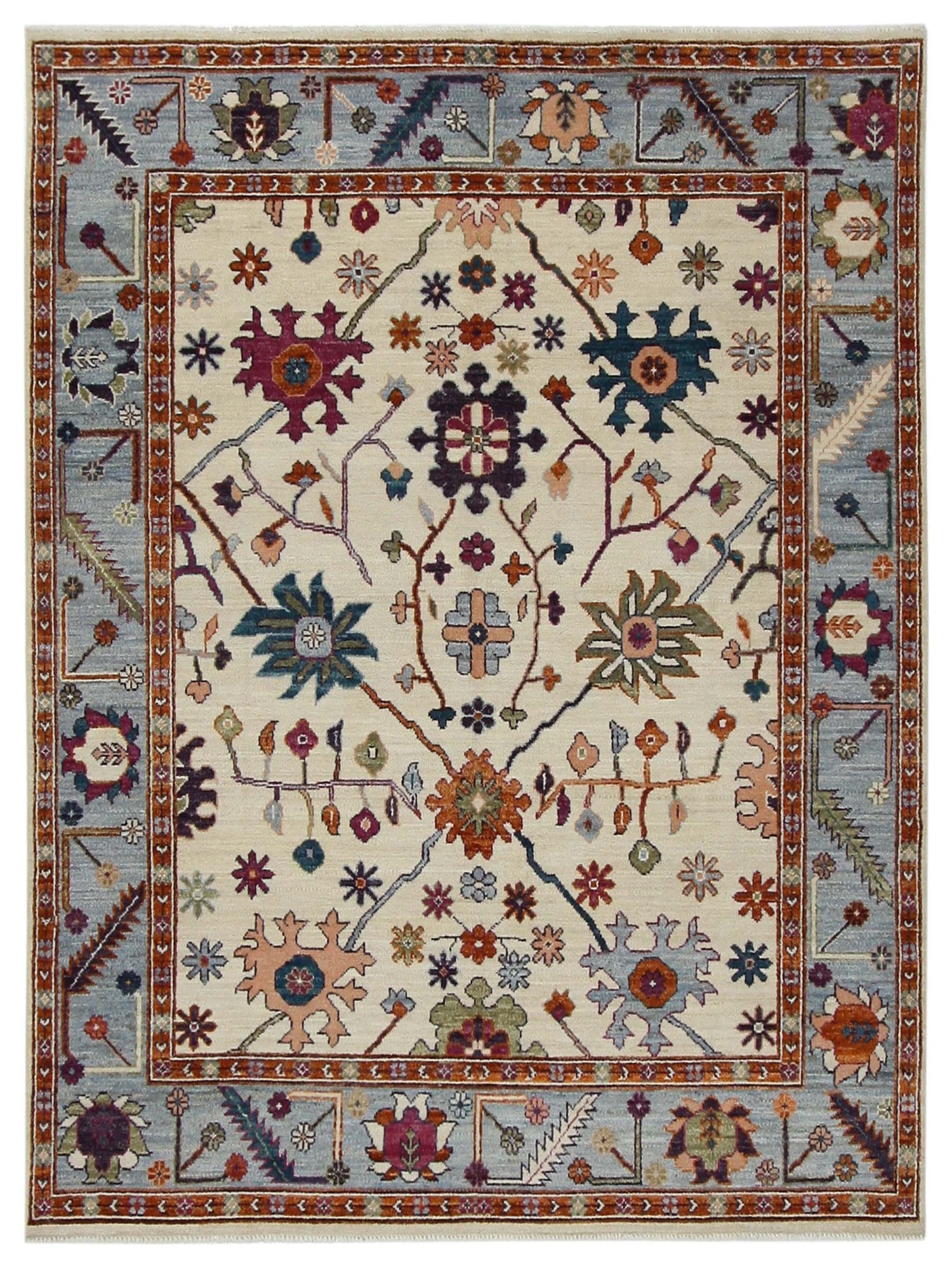Pacific Ushak Wool Weft  Ivory Lt.Blue Transitional