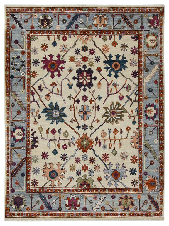 Pacific Ushak Wool Weft  Ivory Lt.Blue Transitional