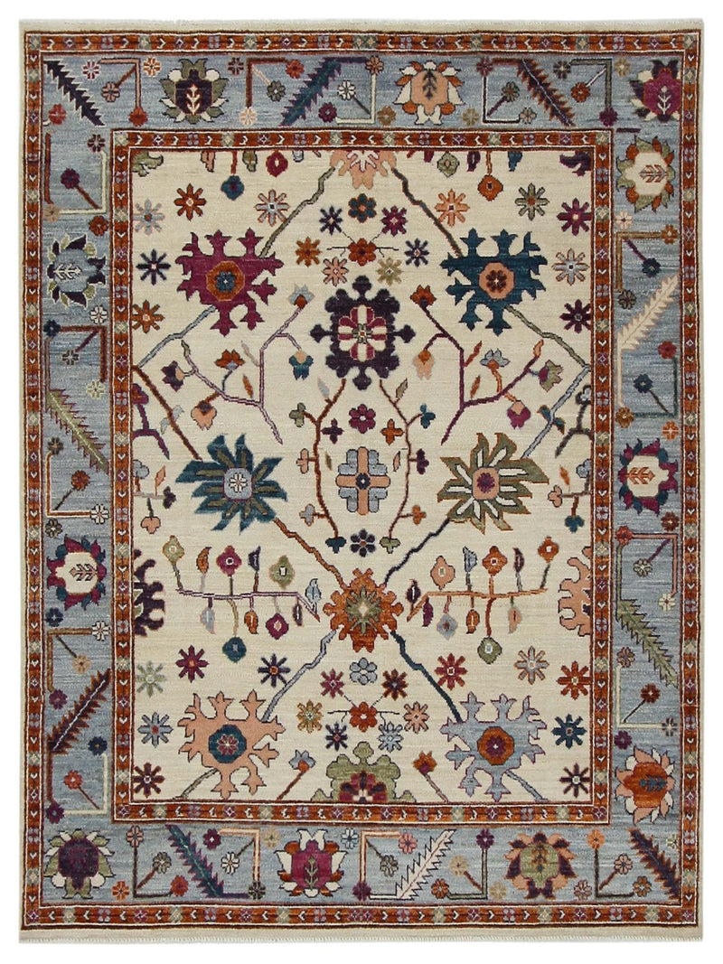 Pacific Ushak Wool Weft  Ivory Lt.Blue Transitional