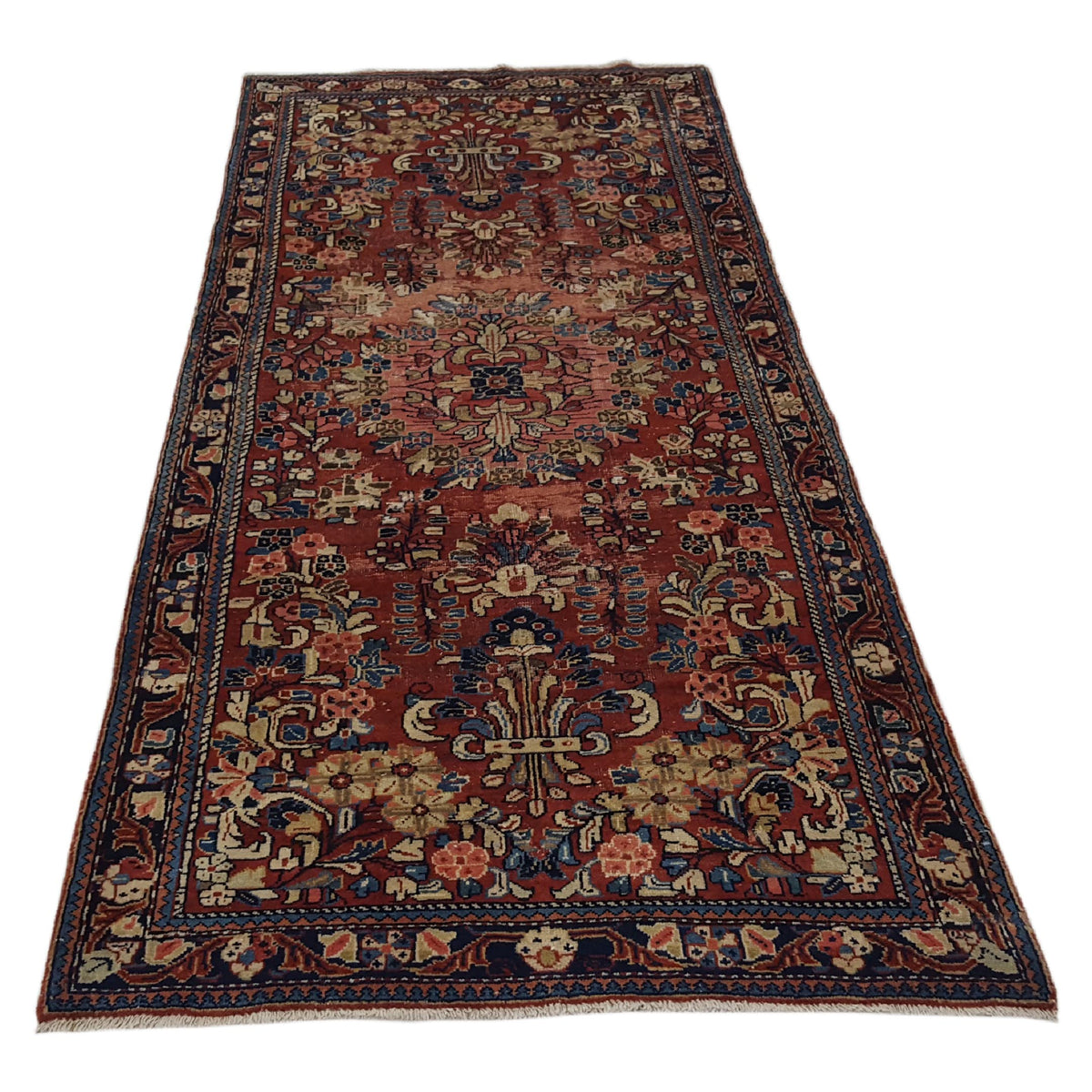 Pacific Hamadan 42262 Red Navy Traditional Hand Knotted Rug