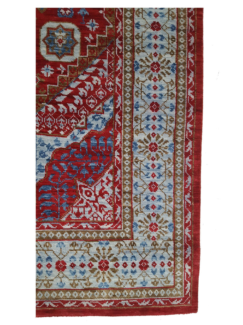Pacific Mamluk 42326 Red Blue Traditional Hand Knotted Rug