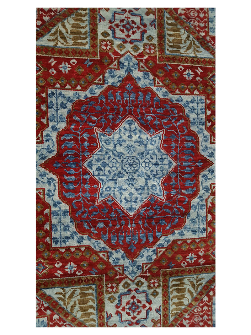 Pacific Mamluk 42326 Red Blue Traditional Hand Knotted Rug