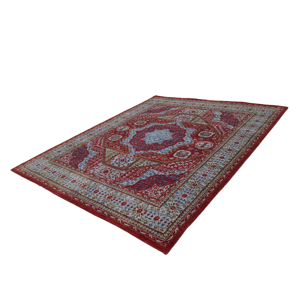 Pacific Mamluk 42326 Red Blue Traditional Hand Knotted Rug