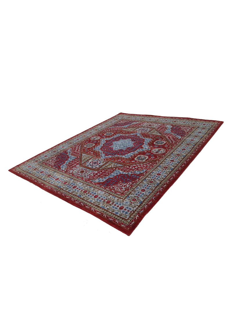Pacific Mamluk 42326 Red Blue Traditional Hand Knotted Rug
