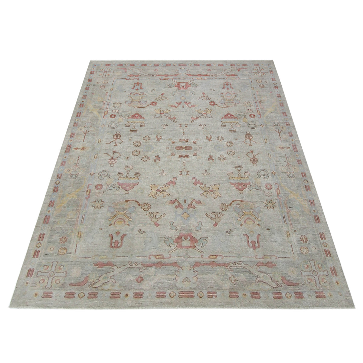 Pacific Ushak Wool Weft 42334 Beige Multi Transitional Hand Knotted Rug