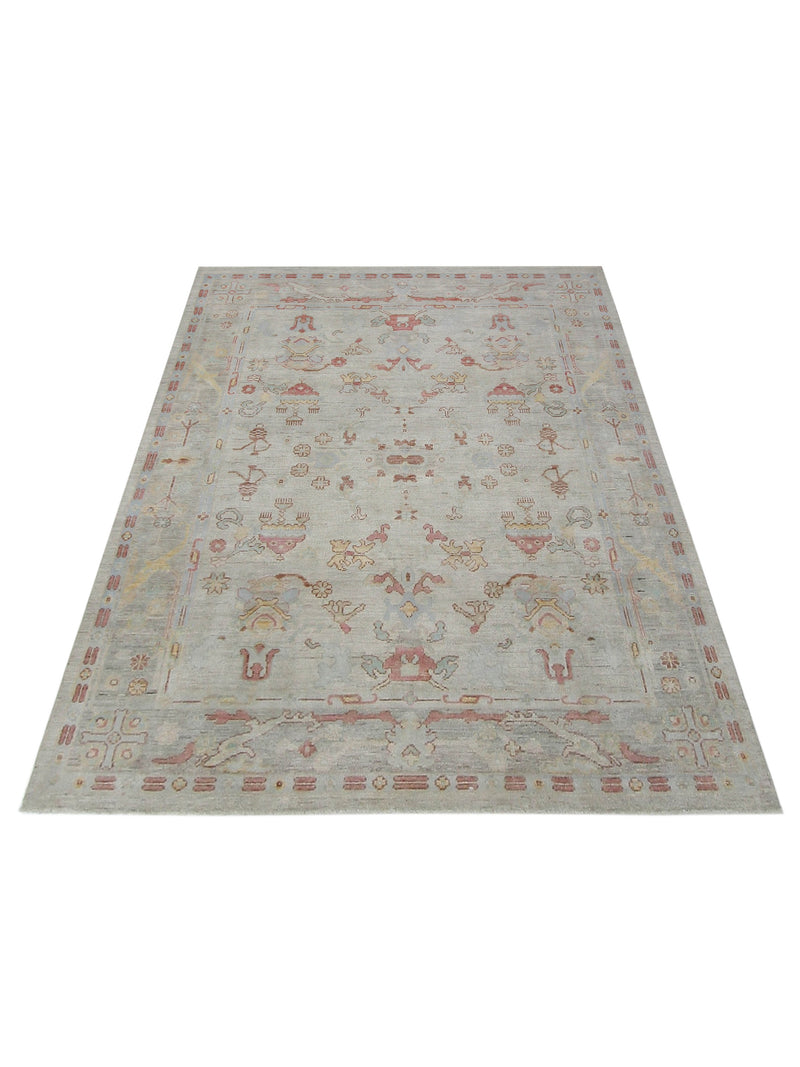 Pacific Ushak Wool Weft 42334 Beige Multi Transitional Hand Knotted Rug