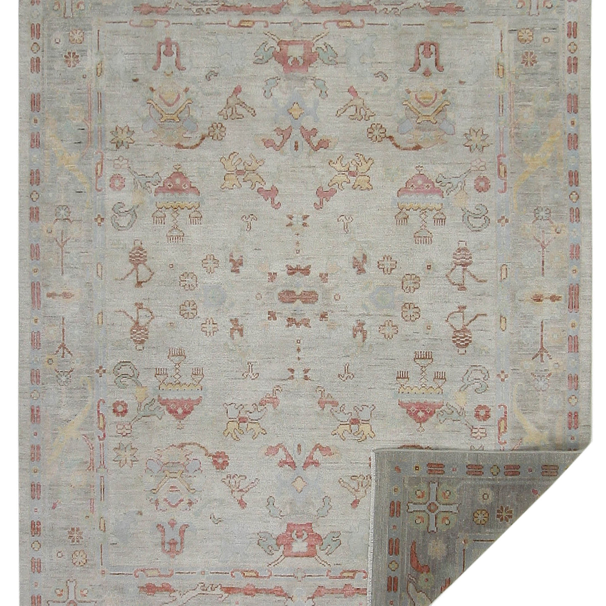 Pacific Ushak Wool Weft 42334 Beige Multi Transitional Hand Knotted Rug
