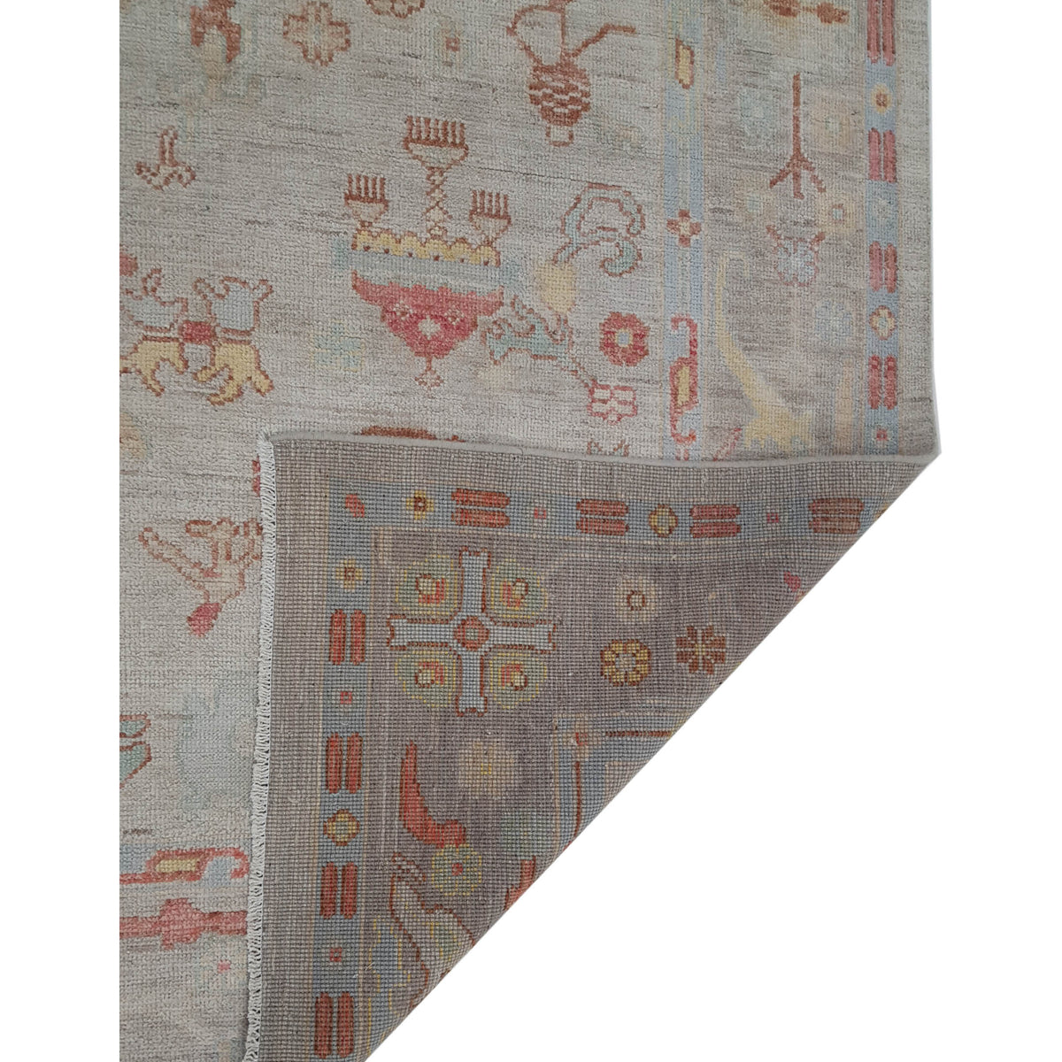 Pacific Ushak Wool Weft 42334 Beige Multi Transitional Hand Knotted Rug
