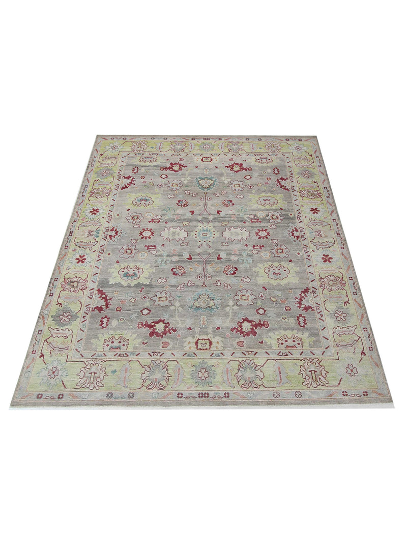 Pacific Ushak Wool Weft 42336 Grey Lime Transitional Hand Knotted Rug