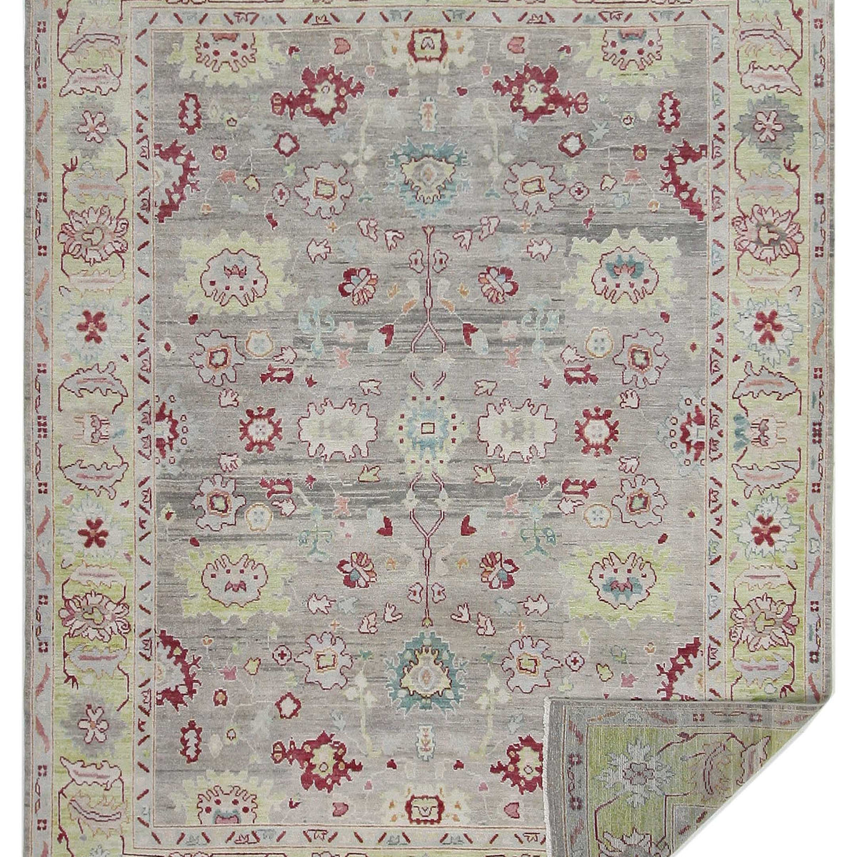 Pacific Ushak Wool Weft 42336 Grey Lime Transitional Hand Knotted Rug