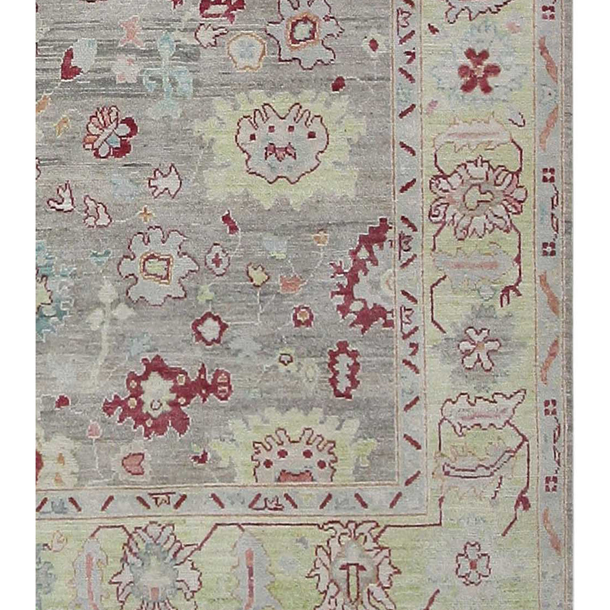 Pacific Ushak Wool Weft 42336 Grey Lime Transitional Hand Knotted Rug