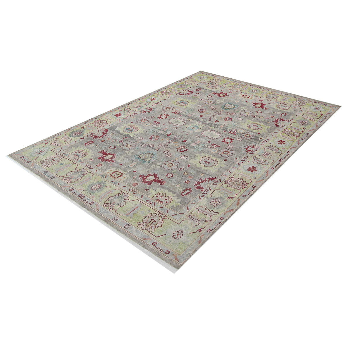Pacific Ushak Wool Weft 42336 Grey Lime Transitional Hand Knotted Rug