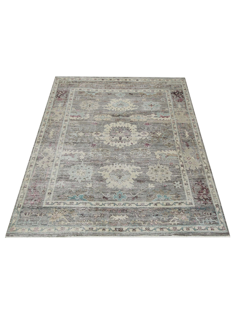 Pacific Ushak Wool Weft 42337 Lt.Brown Beige Transitional Hand Knotted Rug