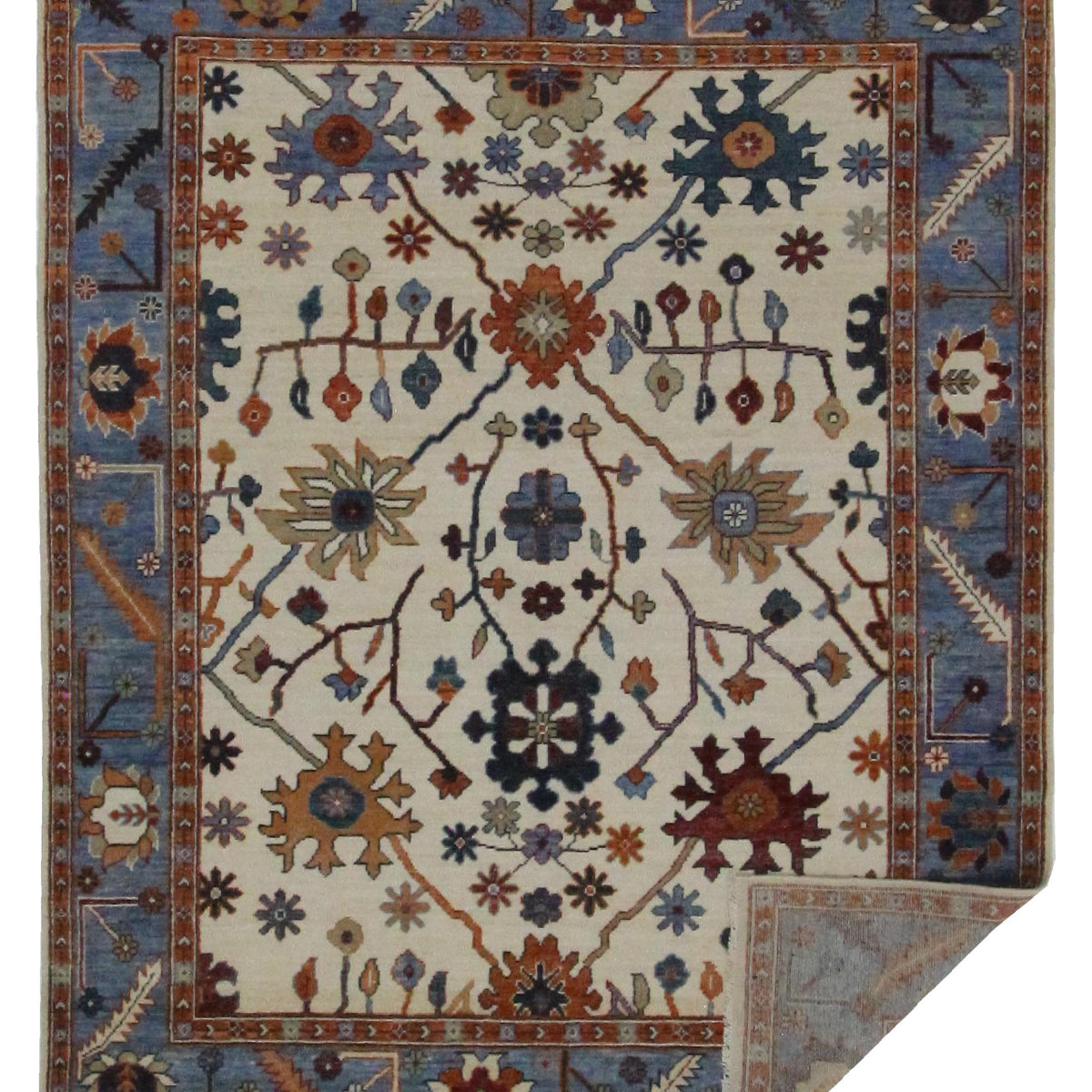 Pacific Ushak Wool Weft 42361 Beige Blue Transitional Hand Knotted Rug