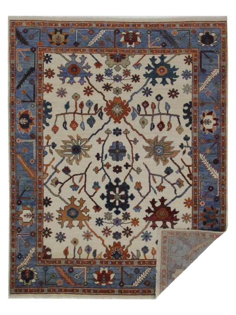 Pacific Ushak Wool Weft 42361 Beige Blue Transitional Hand Knotted Rug