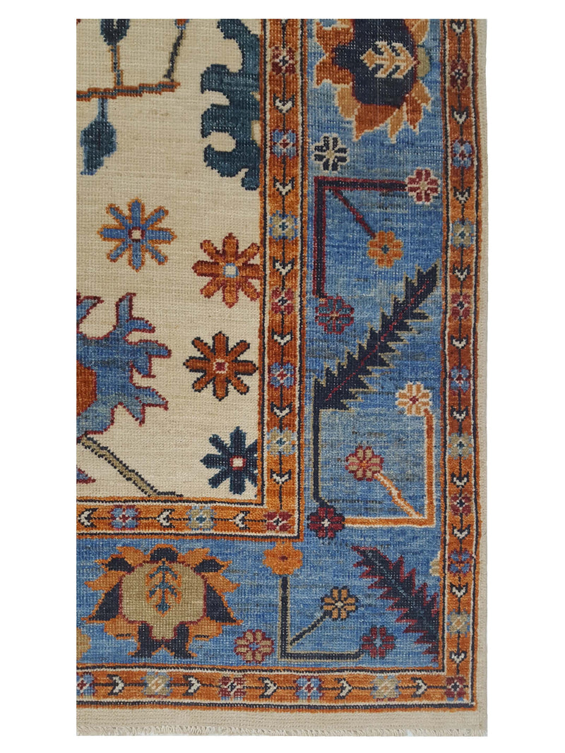 Pacific Ushak Wool Weft 42361 Beige Blue Transitional Hand Knotted Rug