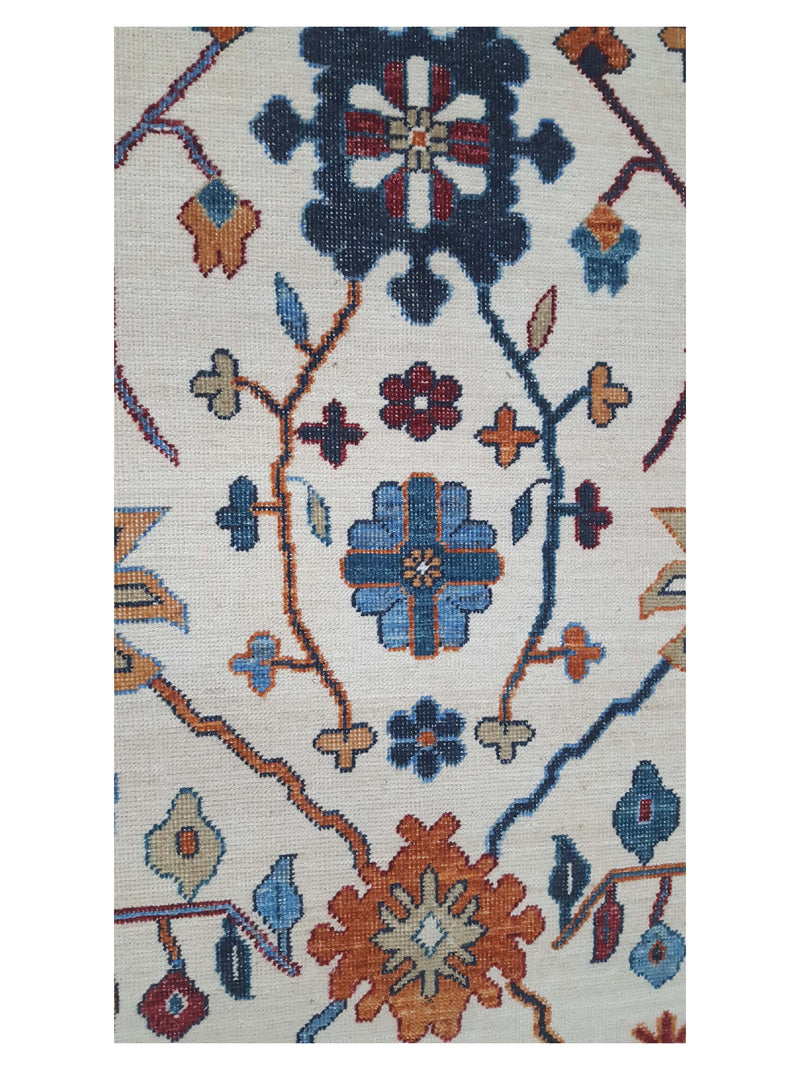 Pacific Ushak Wool Weft 42361 Beige Blue Transitional Hand Knotted Rug