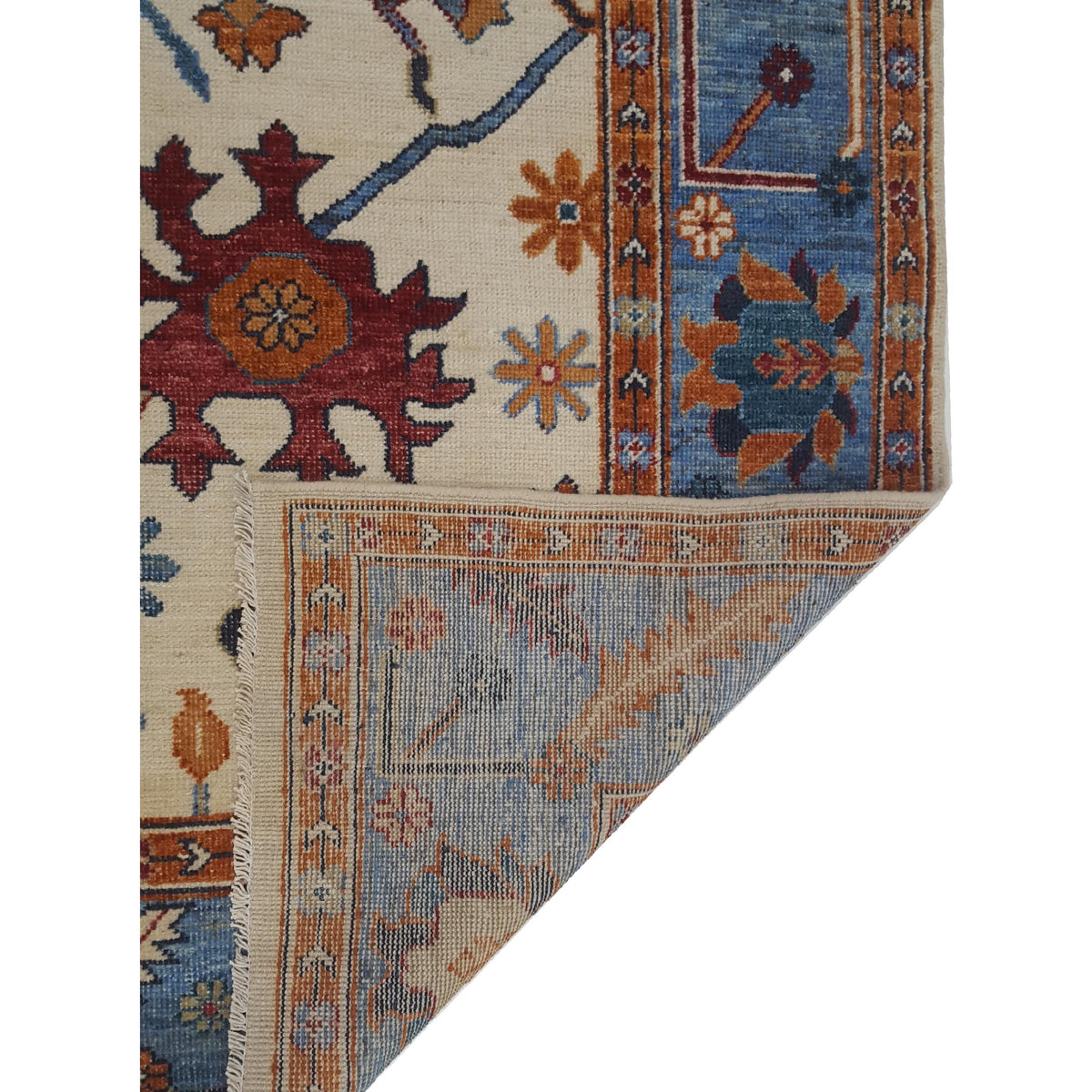 Pacific Ushak Wool Weft 42361 Beige Blue Transitional Hand Knotted Rug