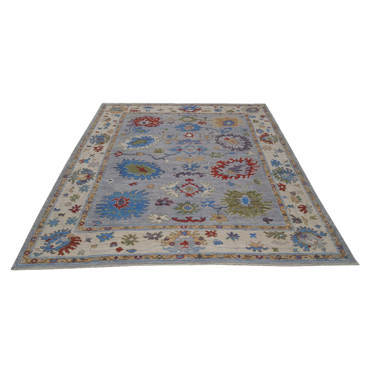 Pacific Ushak Wool Weft 42364 Grey Beige Transitional Hand Knotted Rug