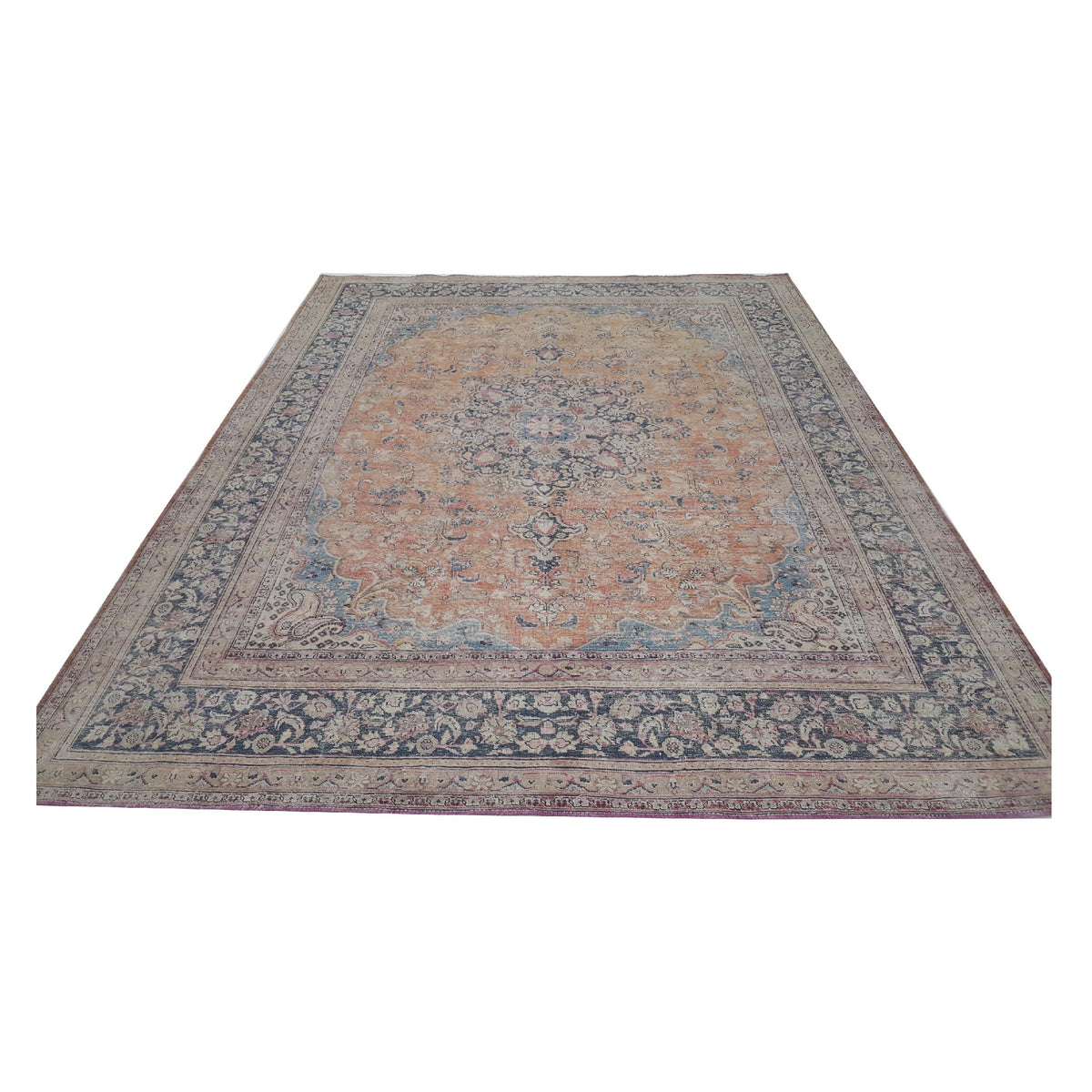 Pacific Vintage 42367 Orange Blue Vintage Hand Knotted Rug