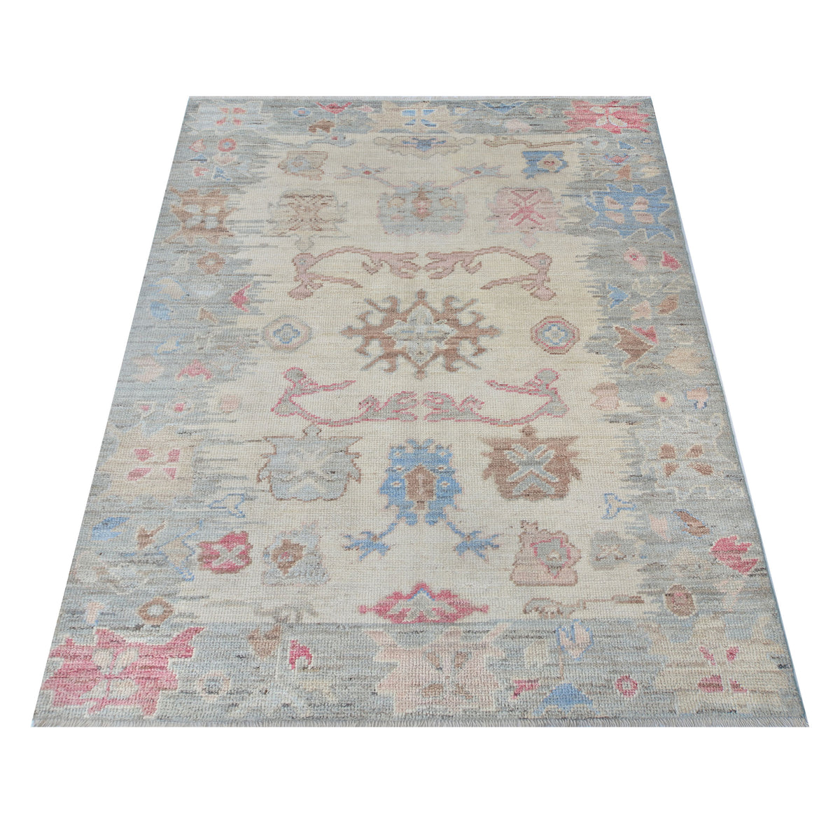 Pacific Ushak Wool Weft 42390 Ivory Grey Transitional Hand Knotted Rug