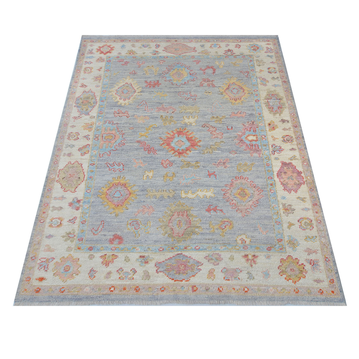Pacific Ushak Wool Weft 42391 Grey Ivory Transitional Hand Knotted Rug