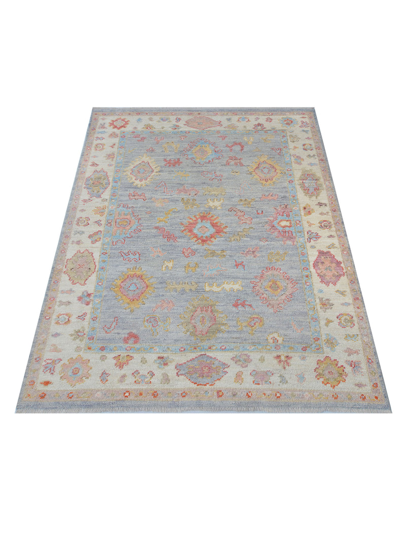 Pacific Ushak Wool Weft 42391 Grey Ivory Transitional Hand Knotted Rug