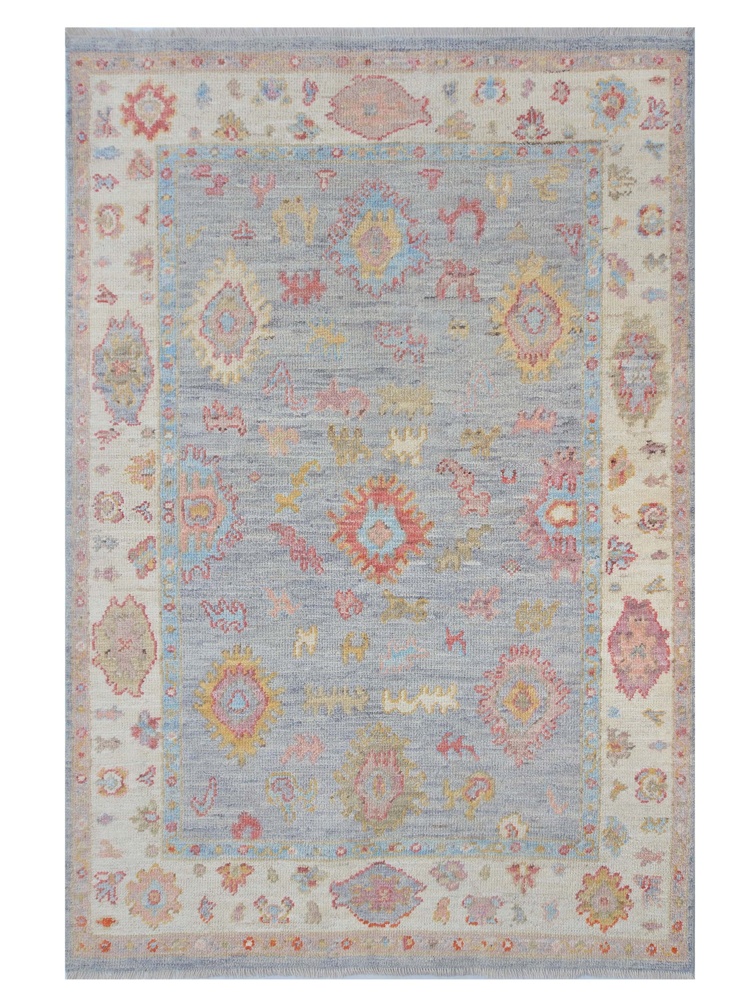 Pacific Ushak Wool Weft 42391 Grey Ivory Transitional Hand Knotted Rug ...