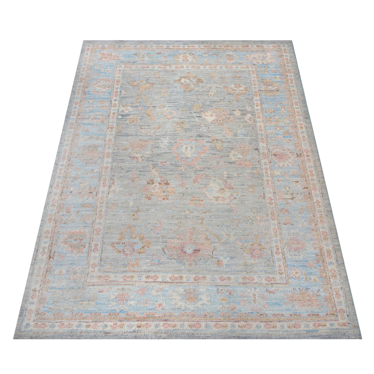 Pacific Ushak Wool Weft 42393 Grey Lt.Blue Transitional Hand Knotted Rug