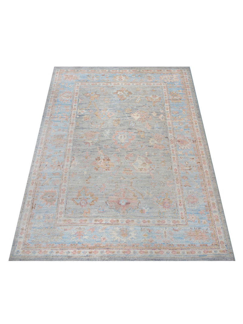 Pacific Ushak Wool Weft 42393 Grey Lt.Blue Transitional Hand Knotted Rug