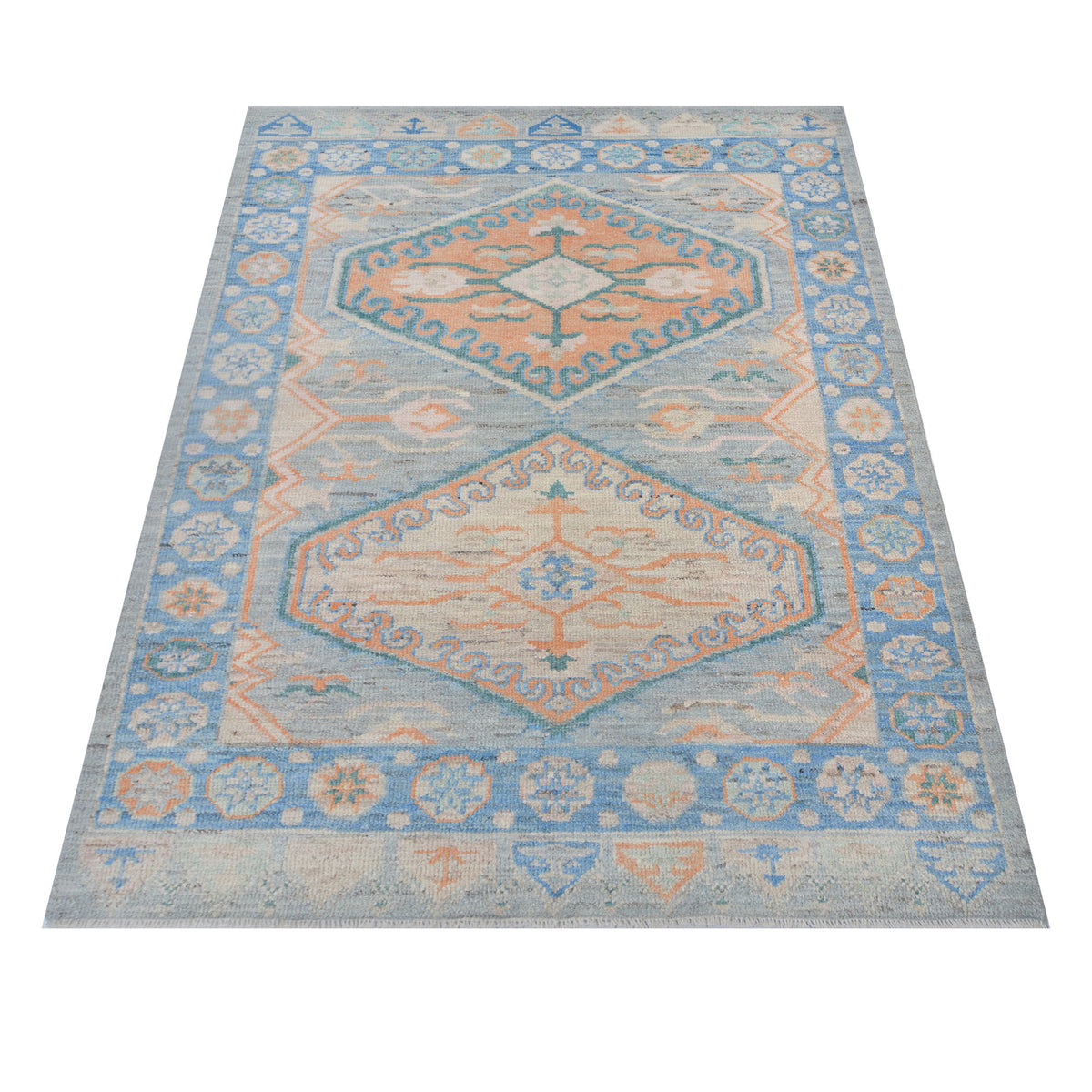 Pacific Ushak Wool Weft 42399 Grey Blue Transitional Hand Knotted Rug