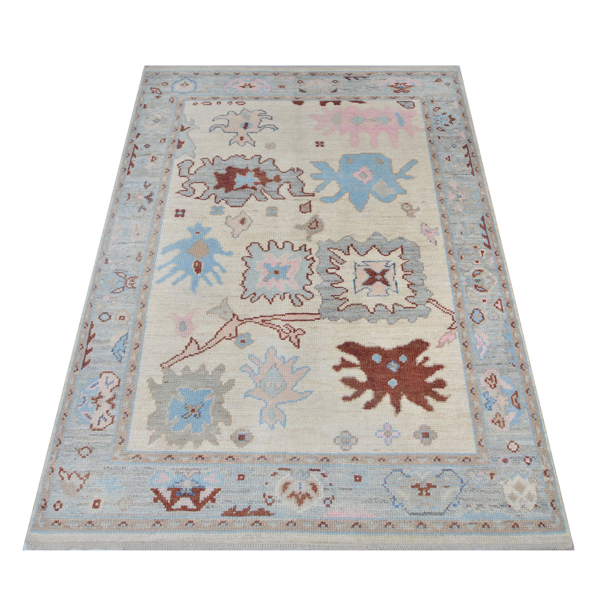 Pacific Ushak Wool Weft 42400 Ivory Grey Transitional Hand Knotted Rug