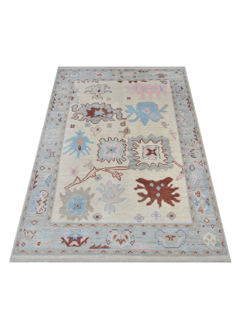 Pacific Ushak Wool Weft 42400 Ivory Grey Transitional Hand Knotted Rug