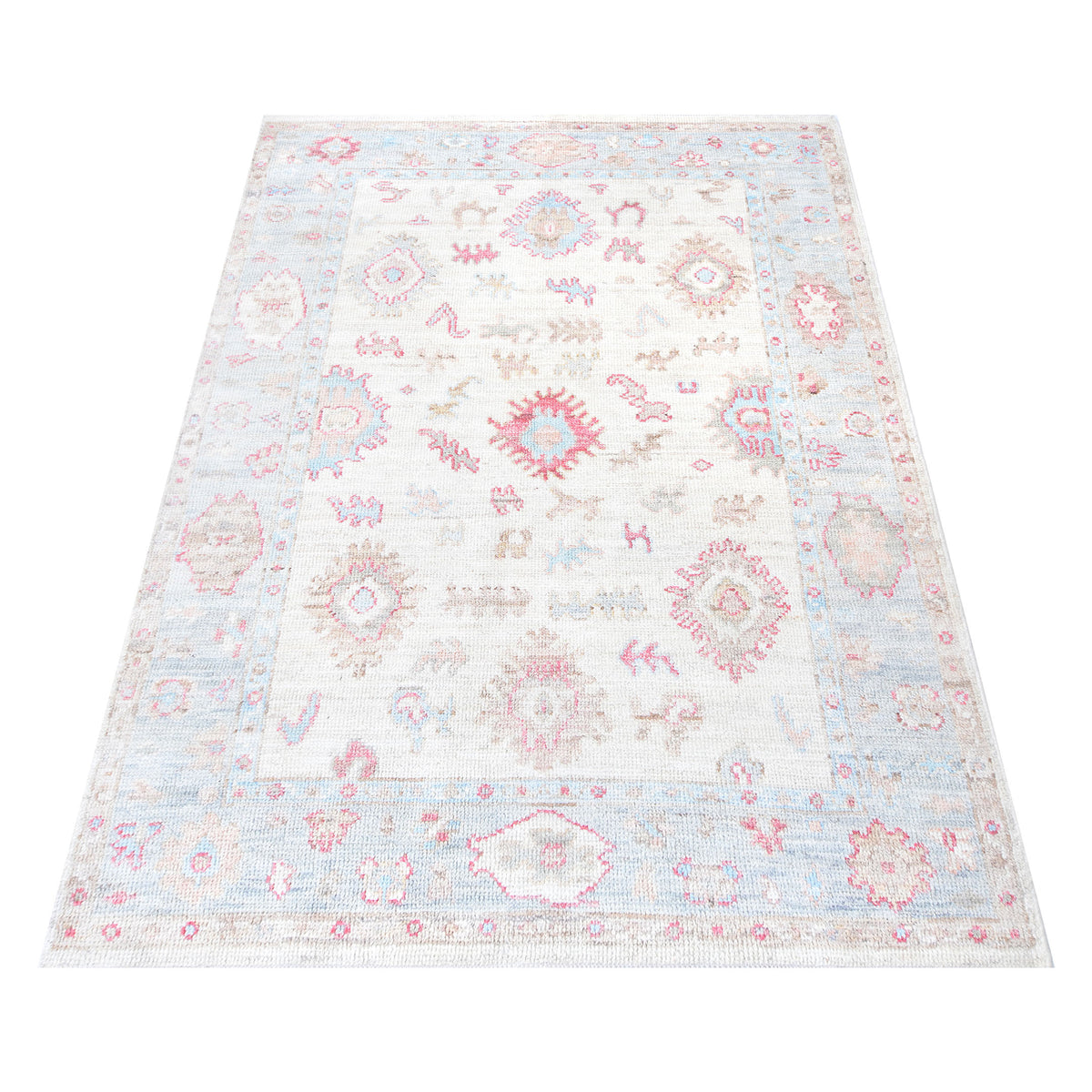 Pacific Ushak Wool Weft 42402 Ivory Grey Transitional Hand Knotted Rug