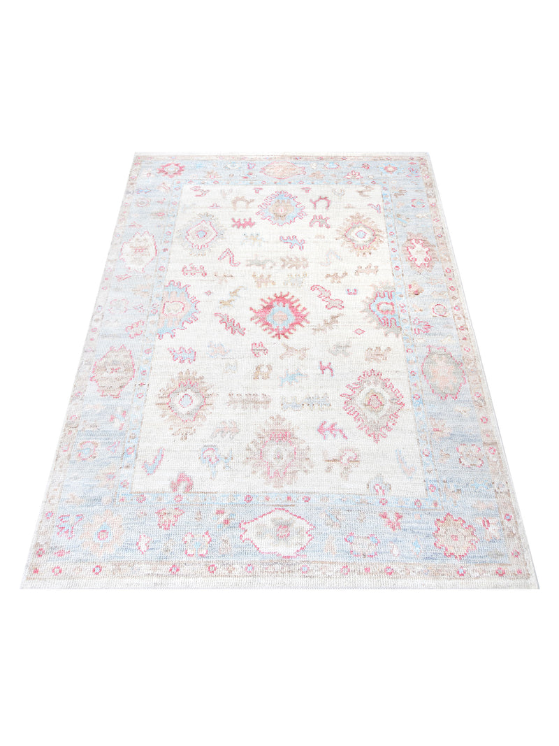 Pacific Ushak Wool Weft 42402 Ivory Grey Transitional Hand Knotted Rug