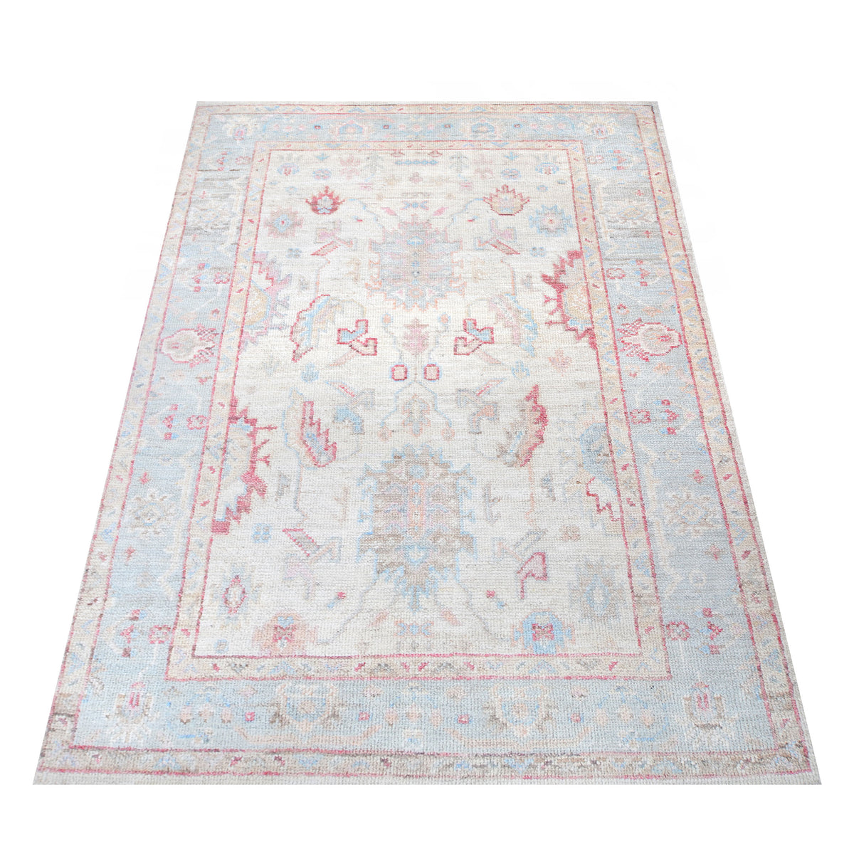 Pacific Ushak Wool Weft 42403 Ivory Grey Transitional Hand Knotted Rug