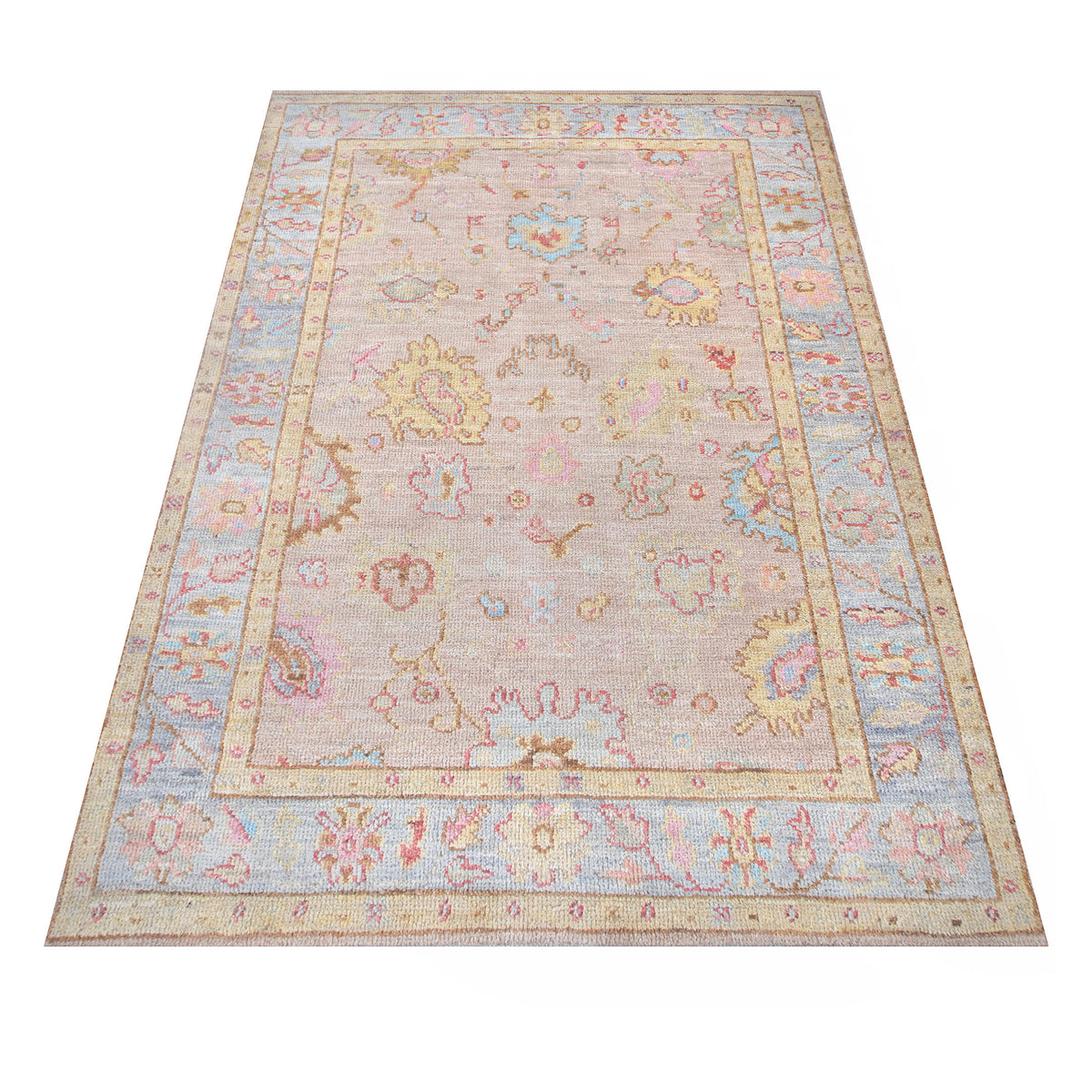 Pacific Ushak Wool Weft 42404 Beige Grey Transitional Hand Knotted Rug
