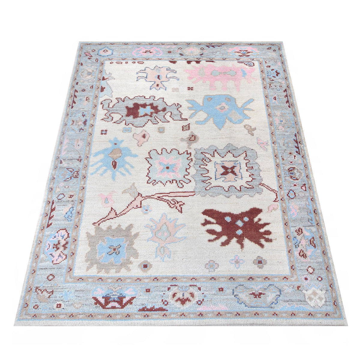 Pacific Ushak Wool Weft 42405 Ivory Grey Transitional Hand Knotted Rug