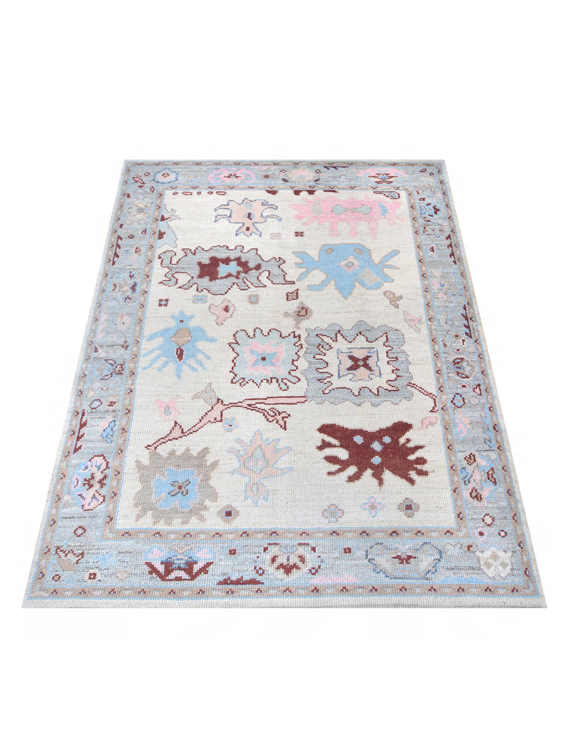 Pacific Ushak Wool Weft 42405 Ivory Grey Transitional Hand Knotted Rug