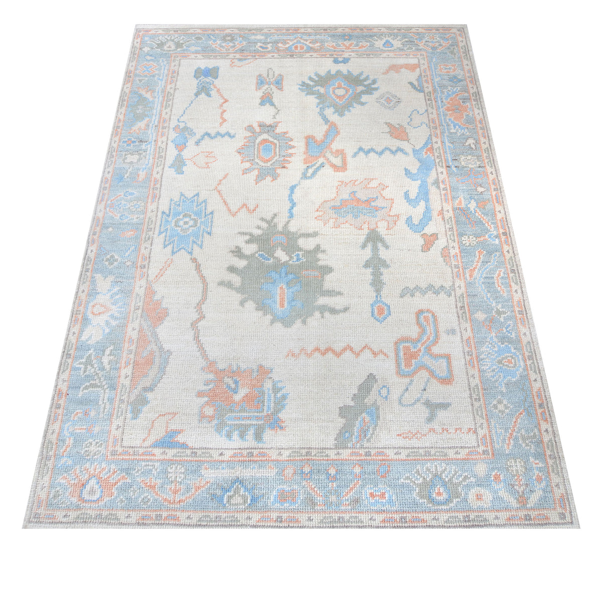Pacific Ushak Wool Weft 42407 Ivory Grey Transitional Hand Knotted Rug